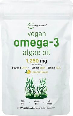 Micro Ingredients, Veganes Omega-3-Algenöl, Zitrone, 240 vegetarische Weichkapseln