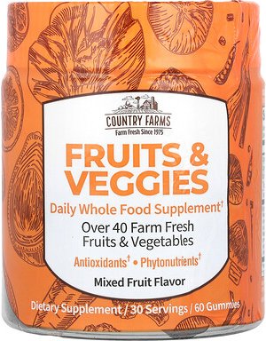 Country Farms, Fruits & Veggies, tägliches Vollwert-Nahrungsergänzungsmittel, gemischte Früchte, 60 Fruchtgummis