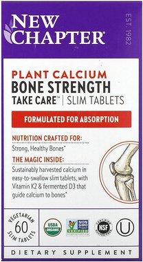 New Chapter, Pflanzliches Calcium, Knochenstärke, Vorsicht, 60 vegetarische, schlanke Tabletten