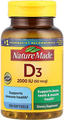 Nature Made, Vitamin D3, 2.000 IU (50 mcg), 250 Weichkapseln