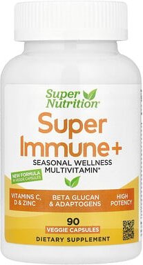 Thumbnail - Super Nutrition, Super Immune+ Multivitamin with Super Adaptogens, Vitamin C, Vitamin D, Zinc, and Beta Glucan, Multivit...