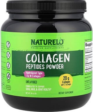 Thumbnail - NATURELO, Kollagen-Peptide-Pulver, geschmacksneutral, 16 oz. (1 lbs.)