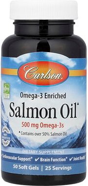 Carlson, Omega-3 Enriched Salmon Oil, mit Omega-3 angereichertes Lachsöl, 50 Weichkapseln