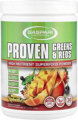 Gaspari Nutrition, Proven Greens & Reds, grünes Gemüse und rotes Obst, „Mango Splash“, 360 g (12,69 oz.)