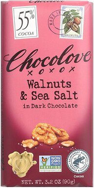Chocolove, Walnuts & Sea Salt in Dark Chocolate, Walnüsse und Meersalz in dunkler Schokolade, 55% Kakao, 90 g (3,2 oz.)