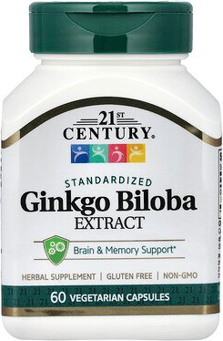 21st Century, Ginkgo Biloba Extract, Ginkgoextrakt, standardisiert, 60 pflanzliche Kapseln (60 mg pro Kapsel)