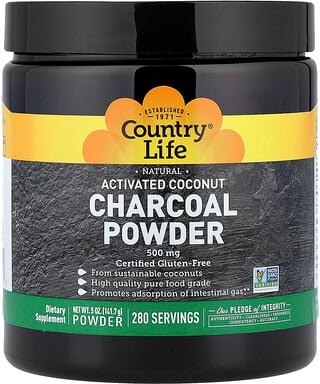 Country Life, Activated Coconut Charcoal Powder, Aktivkohlepulver mit Kokosnuss, 500 mg, 141,7 g (5 oz.)