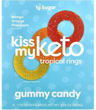 Kiss My Keto, Gummibärchen, tropische Ringe, Mango-Orange-Ananas, 6 Beutel, je 50 g (1,76 oz.)