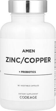 Thumbnail - Codeage, Amen, Zinc/Couper + Probiotics, Zink/Kupfer + Probiotika, 90 pflanzliche Kapseln