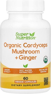 Super Nutrition, Organic Cordyceps Mushroom + Ginger, Bio-Cordyceps-Pilz + Bio-Ingwer, 60 pflanzliche Kapseln