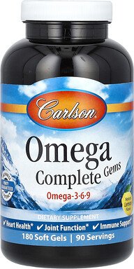 Carlson, Omega Complete Gems, Omega-3-6-9, natürliche Zitrone, 180 Weichkapseln