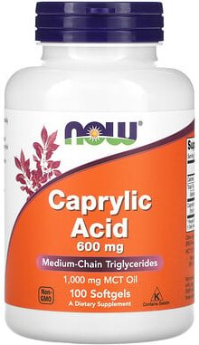 NOW Foods, Caprylic Acid, Caprylsäure, 600 mg, 100 Weichkapseln