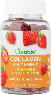 Lifeable, Collagen + Vitamin C Gummies, Fruchtgummis mit Kollagen und Vitamin C, natürlicher Erdbeergeschmack, 60 Frucht...