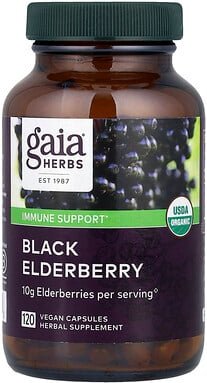 Gaia Herbs, Black Elderberry, Schwarzer Holunder, 120 vegane Kapseln