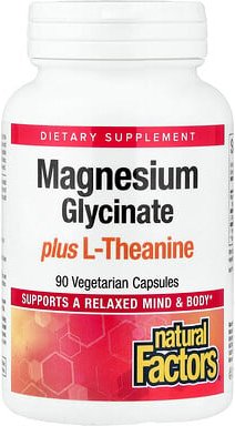 Natural Factors, Magnesium Glycinate plus L-Theanine, Magnesiumglycinat plus L-Theanin, 90 pflanzliche Kapseln