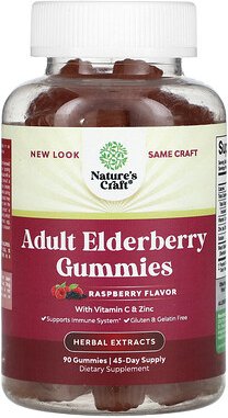 Thumbnail - Nature's Craft, Erwachsene Holunder-Fruchtgummis mit Vitamin C und Zink, Himbeere, 90 Fruchtgummis