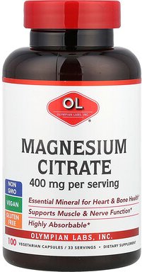 Olympian Labs, Magnesium Citrate, Magnesiumcitrat, 100 pflanzliche Kapseln (133 mg pro Kapsel)