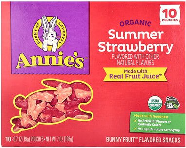 Annie's Homegrown, Organic Bunny Fruit™ Snacks, Sommer-Erdbeere, 10 Beutel, je 19 g (0,7 oz.).