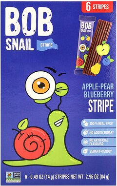 Thumbnail - Bob Snail, Fruit Strip, Apfel-Birne-Heidelbeere, 6 Streifen, je 14 g (0,49 oz.).