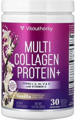 Vitauthority, Multi Collagen Protein+, Multi-Kollagen-Protein+, Vanille, 267 g (9,42 oz.)