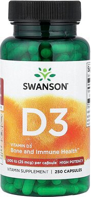 Swanson, Vitamin D3, hohe Potenz, 25 mcg (1.000 IU), 250 Kapseln