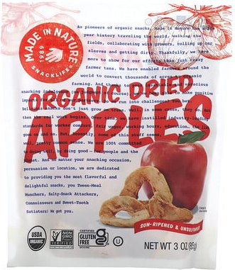 Made in Nature, Organic Dried Apples, Sun-Ripened & Unsulcured, getrocknete Bio-Äpfel, sonnengereift und ungeschwefelt, ...