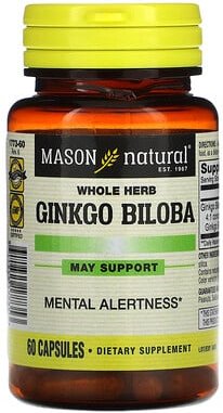 Mason Natural, Whole Herb Ginkgo Biloba, Ginkgo Biloba, ganzes Kraut, 60 Kapseln (125 mg pro Kapsel)