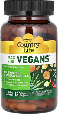 Country Life, Max for Vegans, Max für Veganer, Multivitamin- und Mineralstoffkomplex, 120 pflanzliche Kapseln
