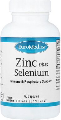 EuroMedica, Zinc Plus Selenium, Zink und Selen, 60 Kapseln