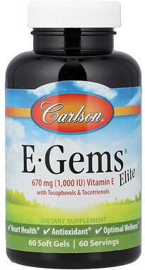 Carlson, E-Gems® Elite, Vitamin E mit Tocopherolen und Tocotrienolen, 60 Weichkapseln
