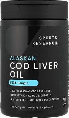 Sports Research, Alaskan Cod Liver Oil, Kabeljauleberöl aus Alaska, 120 Weichkapseln