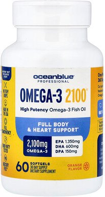 OceanBlue, Professional, Omega-3 2100, hochwirksame Omega-3-Fettsäuren 2100, natürliche Orange, 60 Weichkapseln (1.050 m...