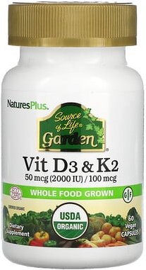 Thumbnail - NaturesPlus, Source of Life Garden, Vit D3 & K2, 60 vegane Kapseln