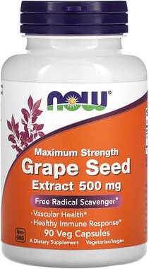 NOW Foods, Maximum Strength Traubenkernextrakt, 500 mg, 90 pflanzliche Kapseln