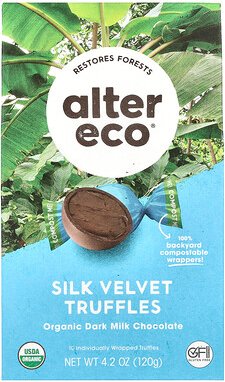 Thumbnail - Alter Eco, Organic Dark Milk Chocolate, Dunkle Bio-Milchschokolade, Seidensamt-Trüffel, 10 einzeln verpackte Trüffel, 12...