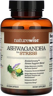 NatureWise, Ashwagandha gegen Stress, 60 vegane Kapseln