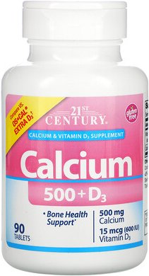 Thumbnail - 21st Century, Calcium 500 + D3, Calcium und Vitamin D3, 90 Tabletten