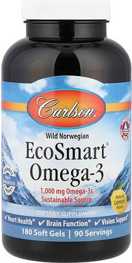 Carlson, Wild Norwegian, EcoSmart® Omega-3, natürliche Zitrone, 180 Weichkapseln