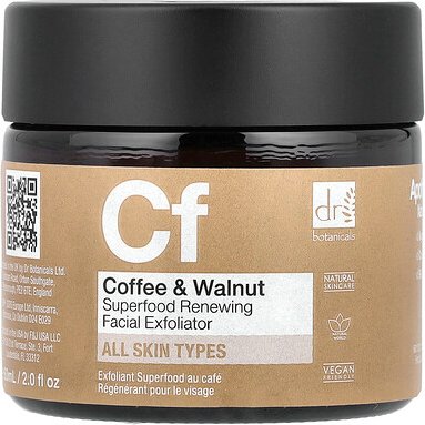 Dr. Botanicals, Coffee & Walnut Superfood Renewing Facial Exfoliator, regenerierendes Gesichtspeeling mit Kaffee und Wal...