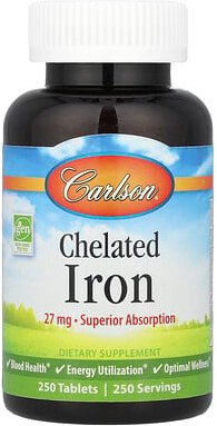 Carlson, Chelatiertes Eisen, 27 mg, 250 Tabletten