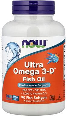 NOW Foods, Ultra Omega 3-D, Nahrungsergänzungsmittel mit Omega-3 und Vitamin D, 600 EPA/300 DHA, 90 Weichkapseln aus Fis...