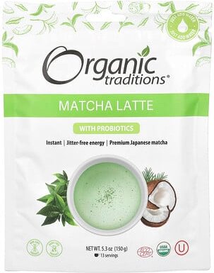 Organic Traditions, Matcha-Latte mit Probiotika, 150 g (5,3 oz.)