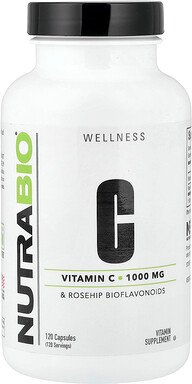 NutraBio, Vitamin C & Rosehip Bioflavonoids, Vitamin C und Hagebutte Bioflavonoide, 120 Kapseln
