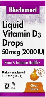 Bluebonnet Nutrition, Flüssige Vitamin-D3-Drops, Natürlicher Citrusgeschmack, 2000 IE, 1 fl. oz. (30 ml)