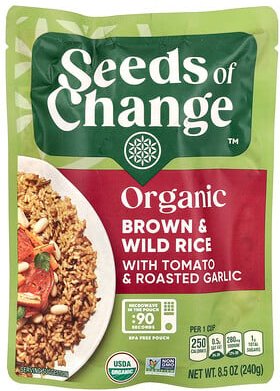 Seeds of Change, Organic Brown & Wild Rice With Tomato & Roasted Garlic, Bio-Naturreis und Wildreis mit Tomate und gerös...
