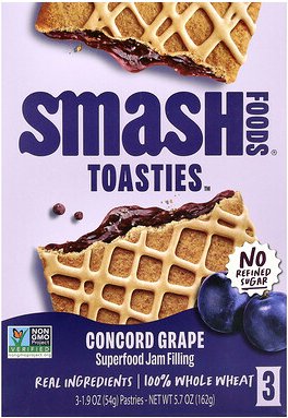 Smash Foods, Toasties™, Concord Grape, Concord-Traube, 3 Gebäckstücke, je 54 g (1,9 oz.).