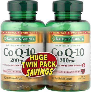 Nature's Bounty, Co Q-10, Twin Pack, Co Q-10, Doppelpack, 200 mg, 2 Flaschen, je 80 Weichkapseln mit schneller Freisetzu...