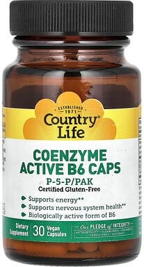Country Life, Coenzym Aktiv B6 Kapsel, P-5-P/PAK, 30 vegetarische Kapseln