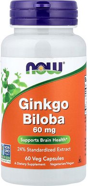 NOW Foods, Ginkgo Biloba, Ginkgo, 60 mg, 60 pflanzliche Kapseln