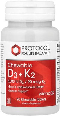 Thumbnail - Protocol for Life Balance, Chewable D3 + K2, D3 + K2-Kautabletten, 90 Kautabletten